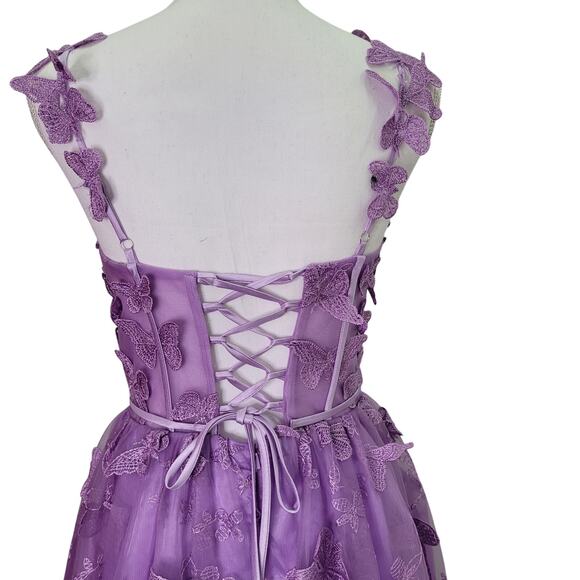 Purple Lavender Butterfly Dress Corset Back Formal Prom Wedding Bridesmaid - Picture 11 of 13
